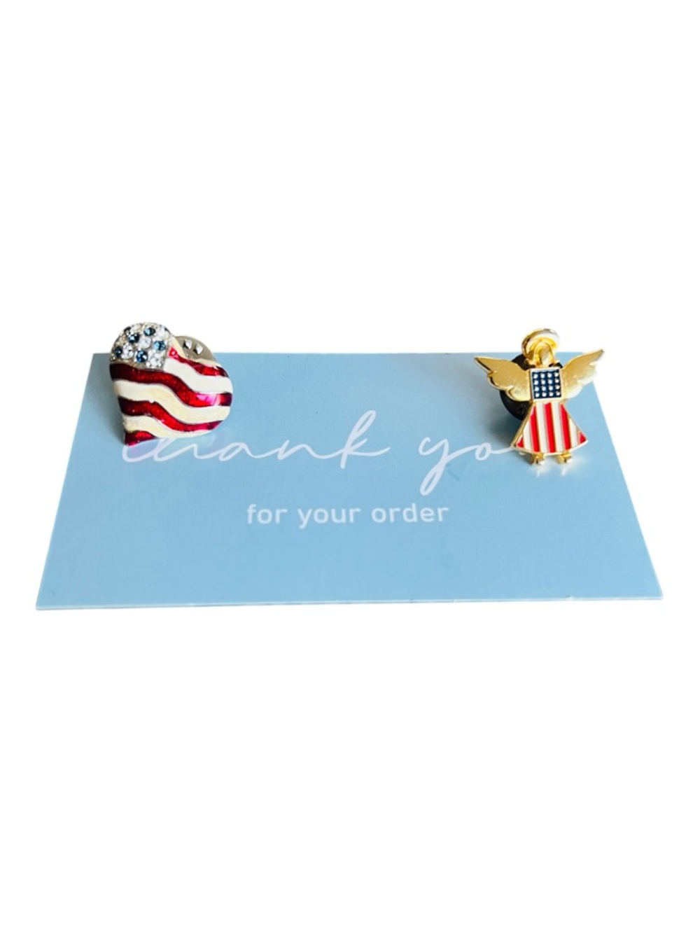 Vintage Americana Tack Pin Duo – Heart & Angel – Red, White & Blue - Picture 5 of 5